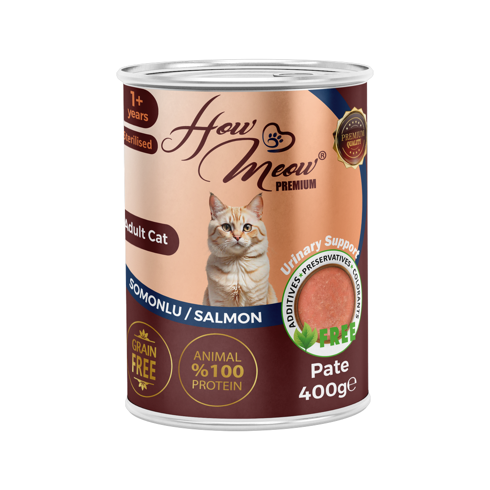 HowMeow Kısırlaştırılmış Yetişkin Kediler için Somonlu Pate Tam Yaş Mama