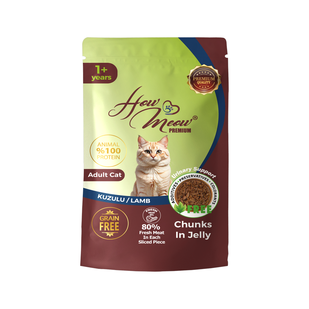 HowMeow Yetişkin Kediler için Kuzulu Chunks In Jelly Pouch Tam Yaş Mama