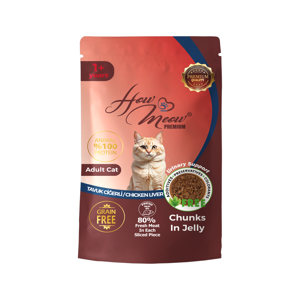 How Meow Yetişkin Kediler için Tavuk Ciğerli Chunks In Jelly Pouch Tam Yaş Mama